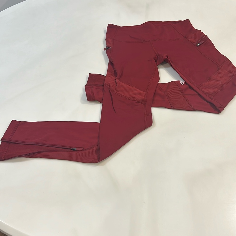 Red Lululemon FLEECE LINED leggings